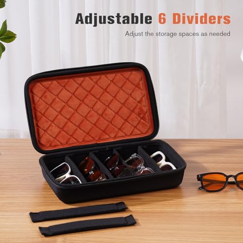 Procase منظم نظارات السفر بغطاء صلب من بروكيس، حقيبة نظارات محمولة متعددة للسفر مع 6 فواصل قابلة للتعديل، صندوق تخزين نظارات للرحلات للرجال والنساء - 7 فتحات، برتقالي وأسود - Image 3