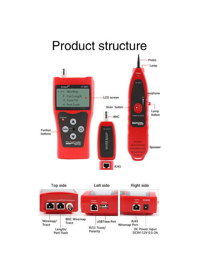 NOYAFA - NOYAFA Multi-functional LCD Network Cable Tester High Precision Line Finder Coaxial Line Tester RJ11 RJ45 Wire Length Finder with 1 Remote Adapter - Image 1