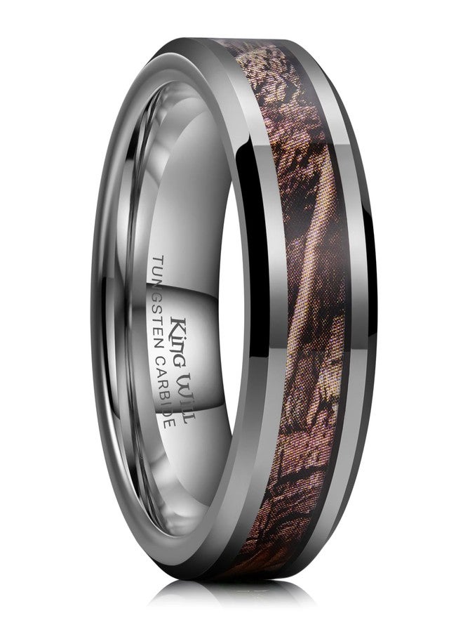 King Will 8mm Mens Gunmetal Tungsten Carbide Ring Camo Camouflage Inlay, Beveled Edge Polished Wedding Band Comfort Fit, Size 8 - Image 1