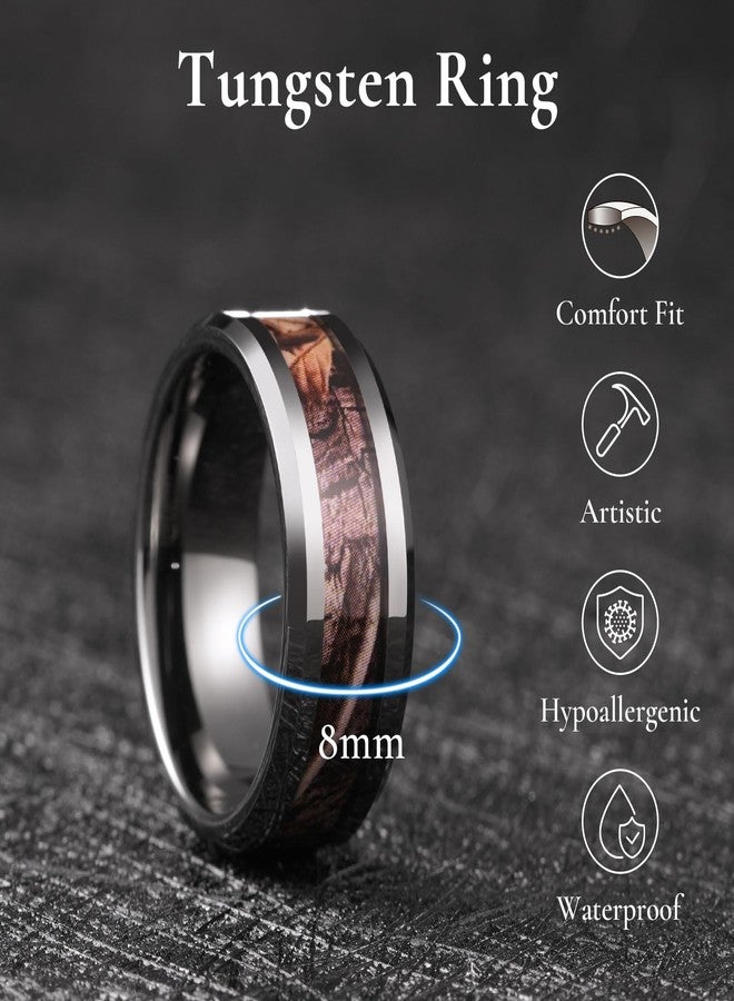 King Will 8mm Mens Gunmetal Tungsten Carbide Ring Camo Camouflage Inlay, Beveled Edge Polished Wedding Band Comfort Fit, Size 8 - Image 2