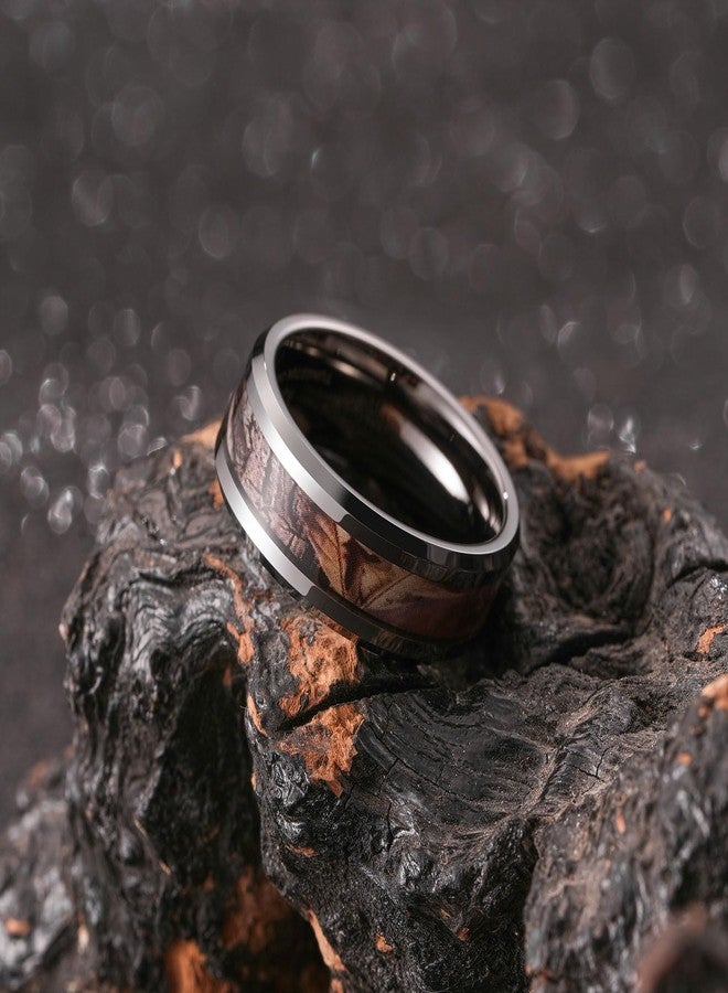 King Will 8mm Mens Gunmetal Tungsten Carbide Ring Camo Camouflage Inlay, Beveled Edge Polished Wedding Band Comfort Fit, Size 8 - Image 5