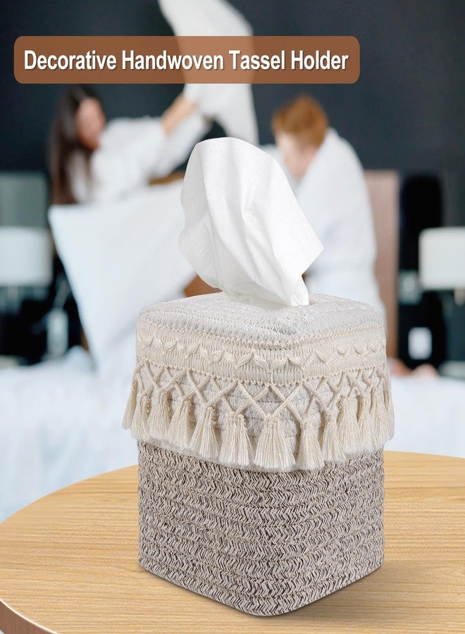 Kortimu Square Boho Tissue Box Cover: Hand-Woven Tassel Holder for Bathroom, Table & Kitchen - Open-Bottom Design Decorative Cover for Home, Office & Farmhouse Decor - Image 5