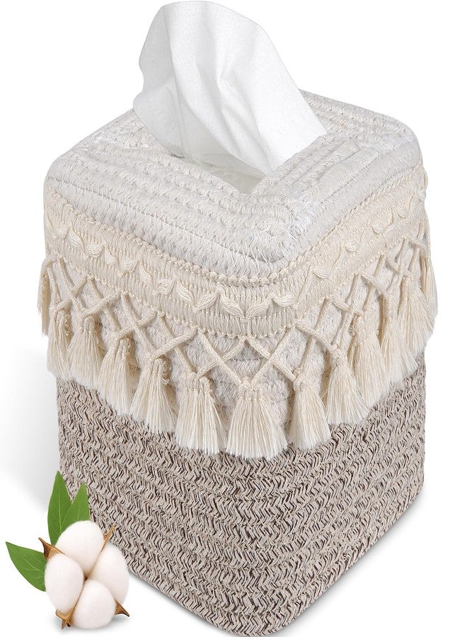 Kortimu Square Boho Tissue Box Cover: Hand-Woven Tassel Holder for Bathroom, Table & Kitchen - Open-Bottom Design Decorative Cover for Home, Office & Farmhouse Decor - Image 1