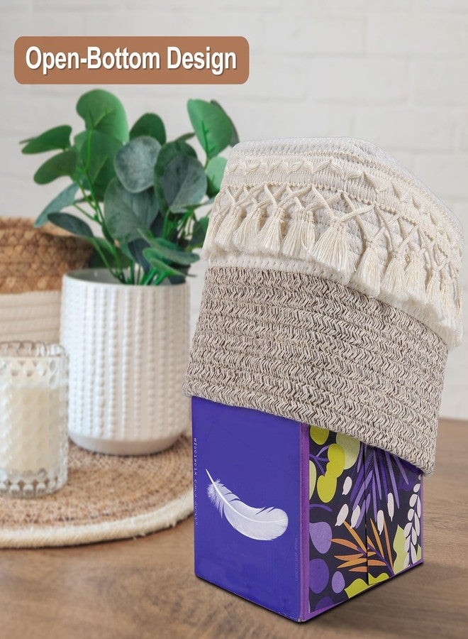 Kortimu Square Boho Tissue Box Cover: Hand-Woven Tassel Holder for Bathroom, Table & Kitchen - Open-Bottom Design Decorative Cover for Home, Office & Farmhouse Decor - Image 3