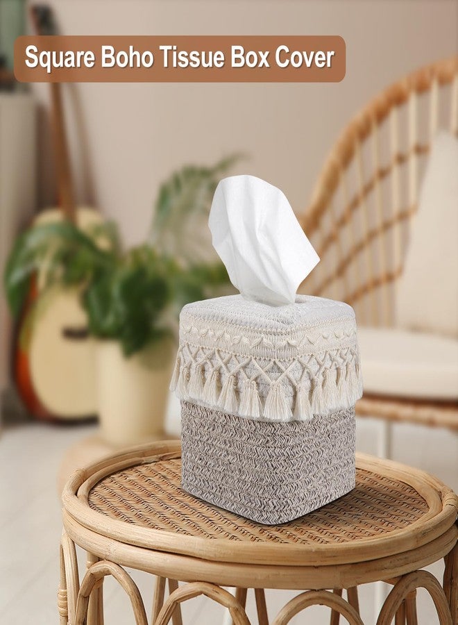 Kortimu Square Boho Tissue Box Cover: Hand-Woven Tassel Holder for Bathroom, Table & Kitchen - Open-Bottom Design Decorative Cover for Home, Office & Farmhouse Decor - Image 2