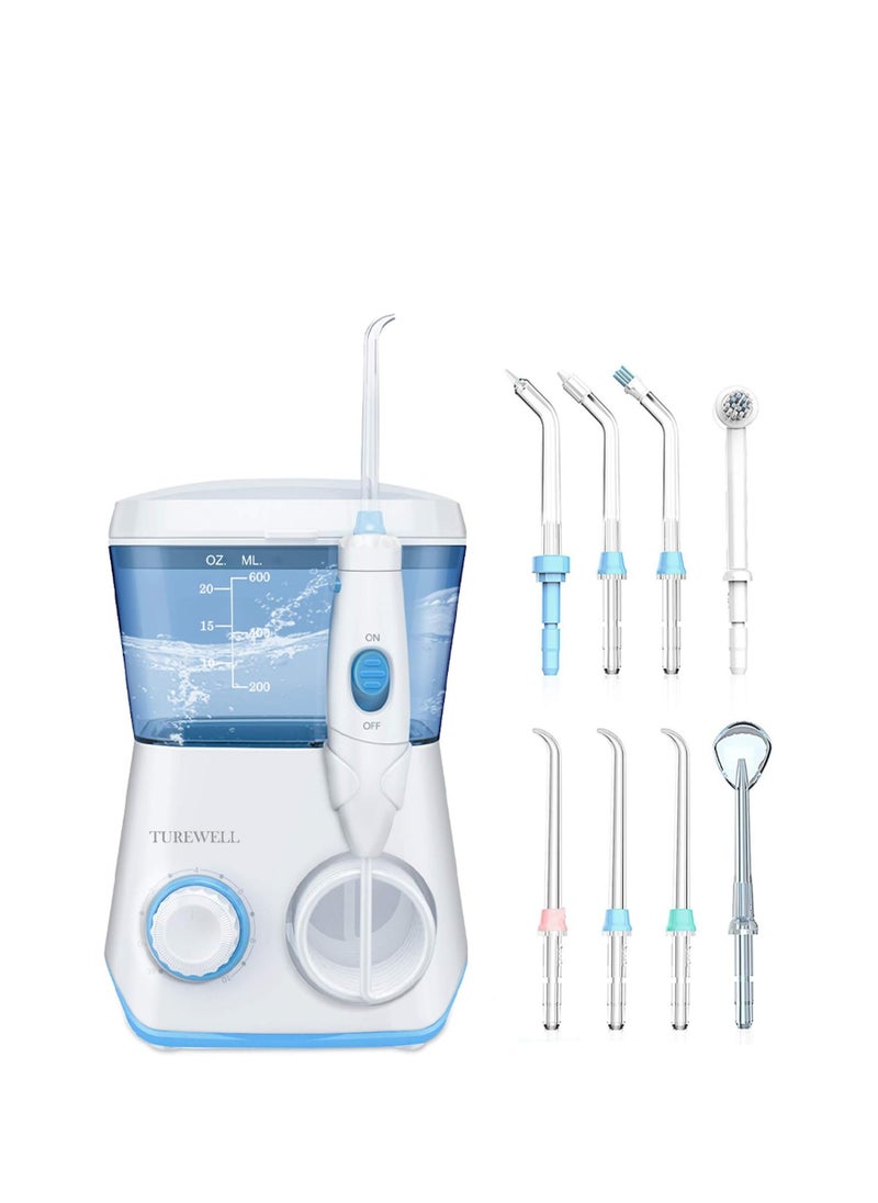 TUREWELL - TUREWELL Water Flossing Oral Irrigator, 600ML Dental Cleaner 10 Adjustable Pressure, Electric Oral Flosser for Teeth/Braces, 8 Water Jet Tips for Family (White) - Image 1