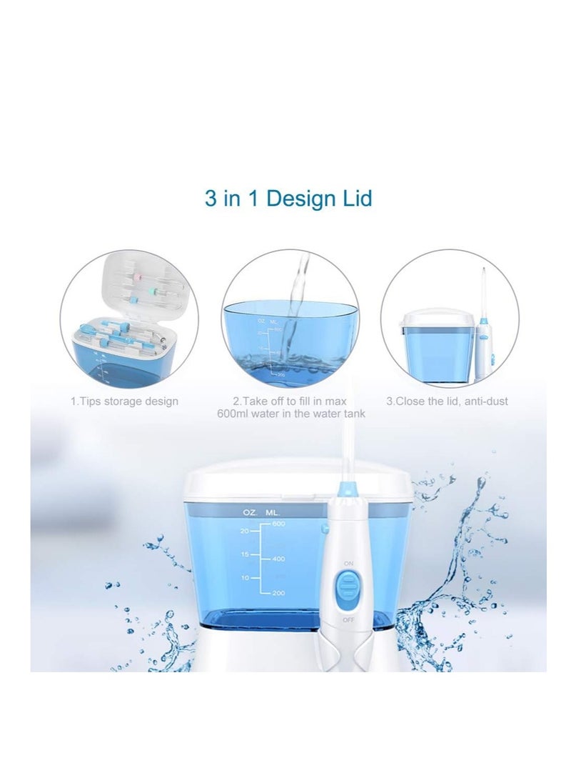 TUREWELL - TUREWELL Water Flossing Oral Irrigator, 600ML Dental Cleaner 10 Adjustable Pressure, Electric Oral Flosser for Teeth/Braces, 8 Water Jet Tips for Family (White) - Image 1