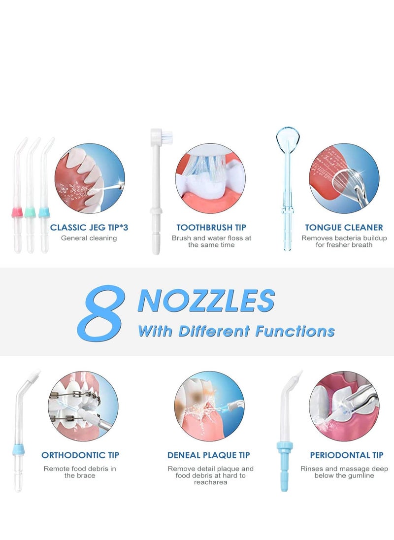 TUREWELL - TUREWELL Water Flossing Oral Irrigator, 600ML Dental Cleaner 10 Adjustable Pressure, Electric Oral Flosser for Teeth/Braces, 8 Water Jet Tips for Family (White) - Image 1
