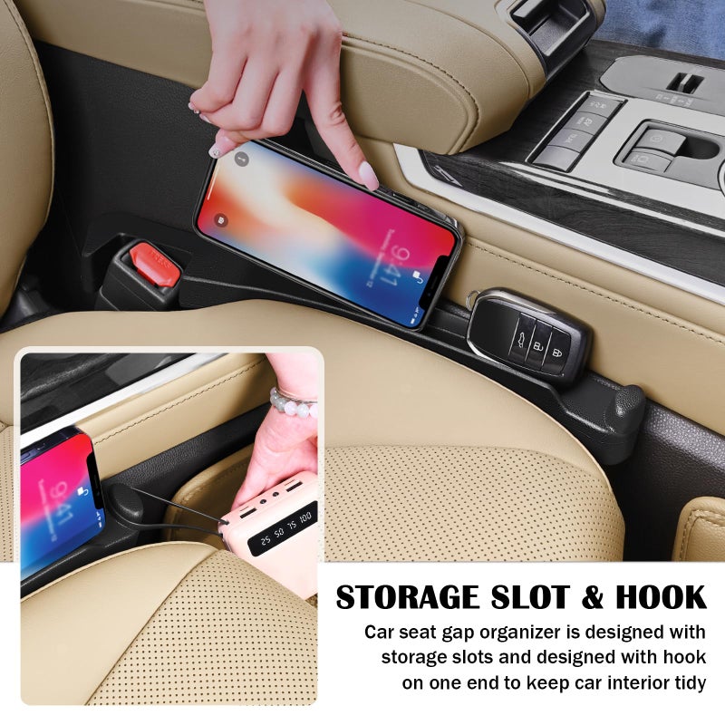 Junecarp 2PCS Car Seat Gap Filler Organizer with Storage Slot & Hook,Car Seat Gap Filler Strip for Filling Gaps,Universal & Double-Sided Use Cars Seats Gaps Plug Cars Interior Accessories - Image 4