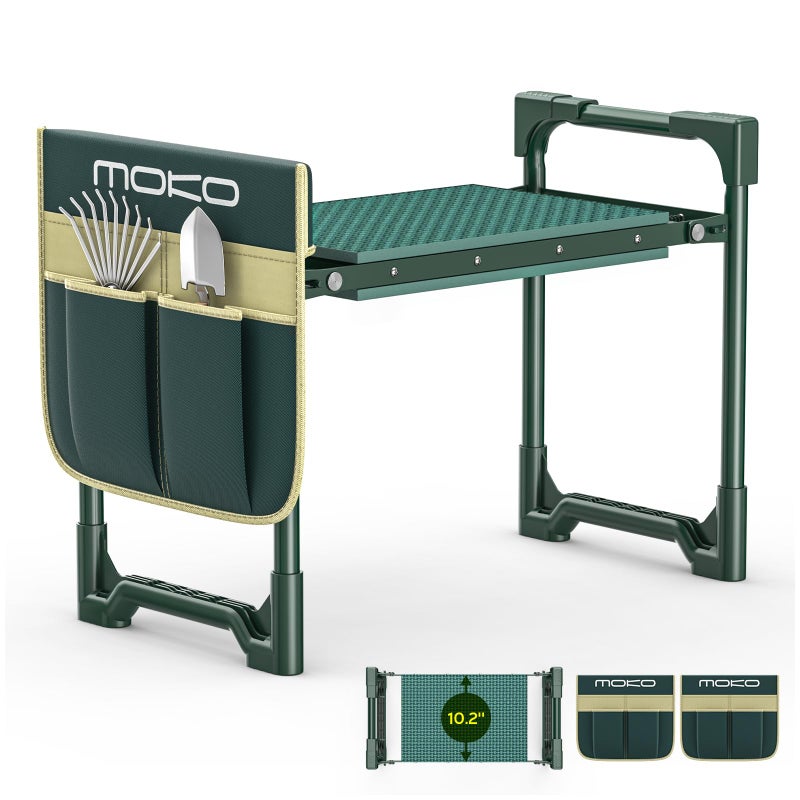 MoKo Garden Kneeler, Heavy Duty Garden Kneeler and Seat Supports up to 350Lbs, Gardening Stool with LargeTool Bag, Foldable Kneeling Stool Space Saving, Gardening Gifts for Women, Seniors, Dark Green - Image 1