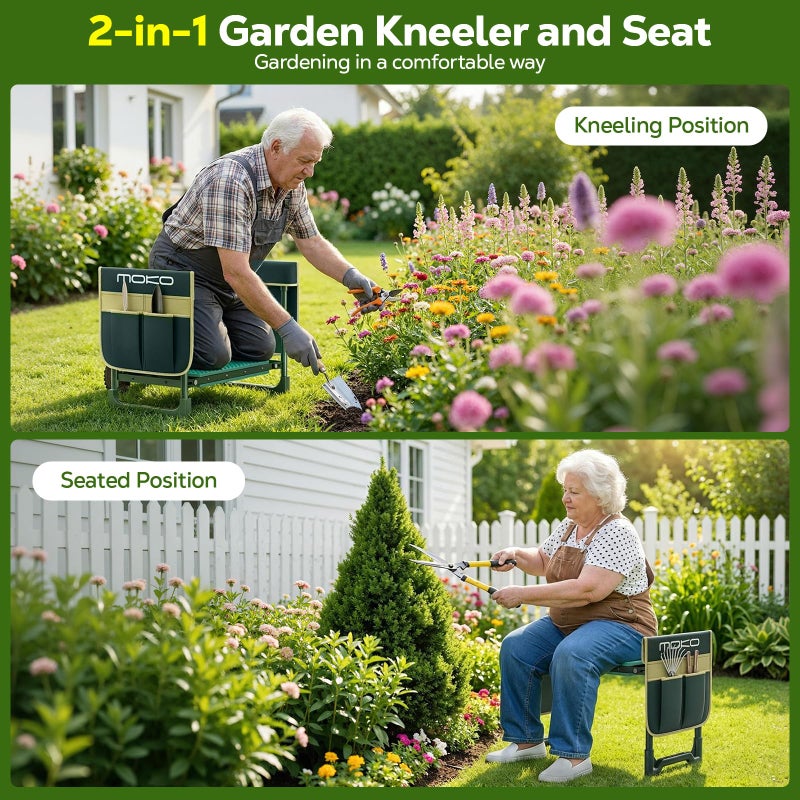 MoKo Garden Kneeler, Heavy Duty Garden Kneeler and Seat Supports up to 350Lbs, Gardening Stool with LargeTool Bag, Foldable Kneeling Stool Space Saving, Gardening Gifts for Women, Seniors, Dark Green - Image 5
