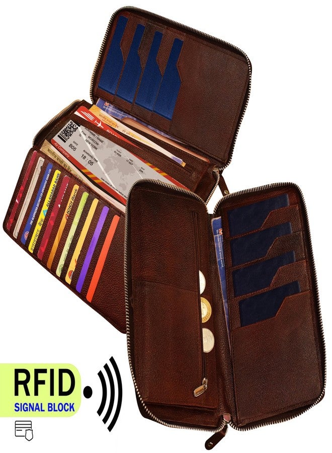 ABYS محفظة جواز سفر للجنسين من الجلد الطبيعي من ABYS، مزودة بتقنية الحماية من تقنية RFID، حامل جواز سفر، غطاء هاتف محمول، ورق مقوى للبطاقات مع سحاب إغلاق (5117DB) - Image 3