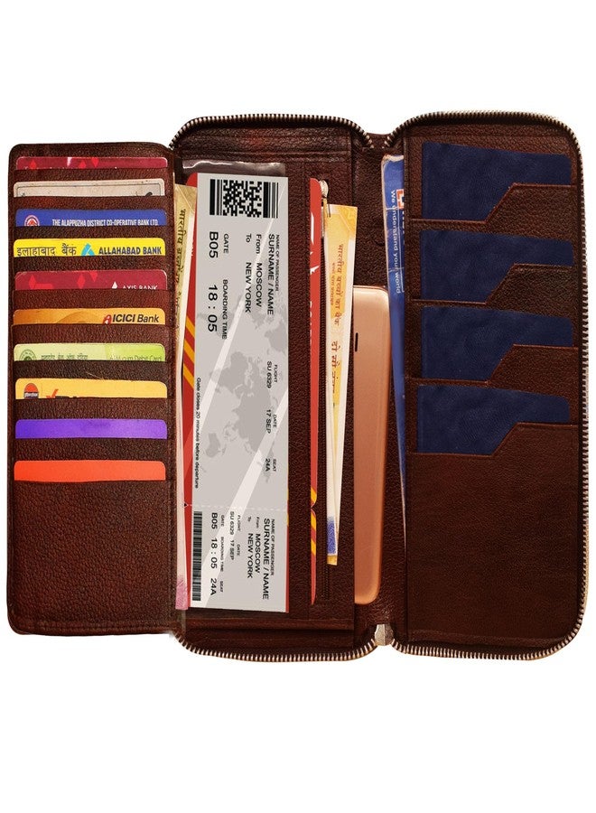 ABYS محفظة جواز سفر للجنسين من الجلد الطبيعي من ABYS، مزودة بتقنية الحماية من تقنية RFID، حامل جواز سفر، غطاء هاتف محمول، ورق مقوى للبطاقات مع سحاب إغلاق (5117DB) - Image 2