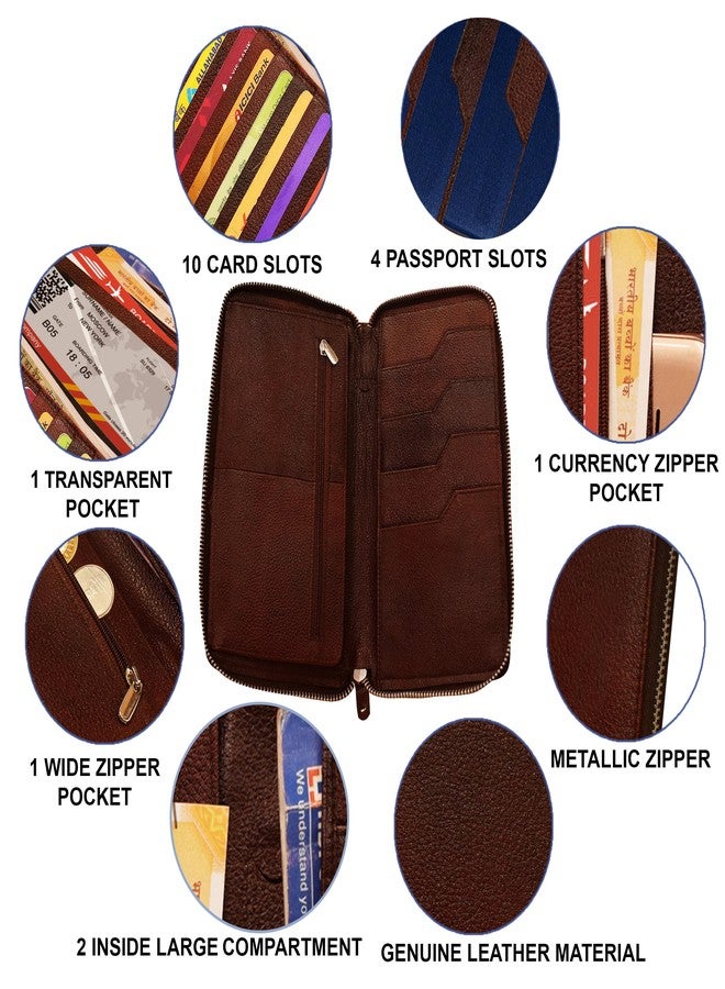 ABYS محفظة جواز سفر للجنسين من الجلد الطبيعي من ABYS، مزودة بتقنية الحماية من تقنية RFID، حامل جواز سفر، غطاء هاتف محمول، ورق مقوى للبطاقات مع سحاب إغلاق (5117DB) - Image 4