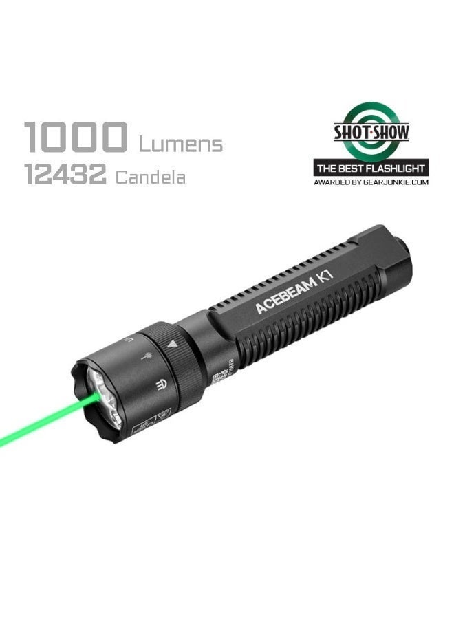 ACEBEAM K1 Black 3-in-1 EDC Flashlight 1000 Lumens 223 m Green Beam 365nm UV IP68 - Image 2