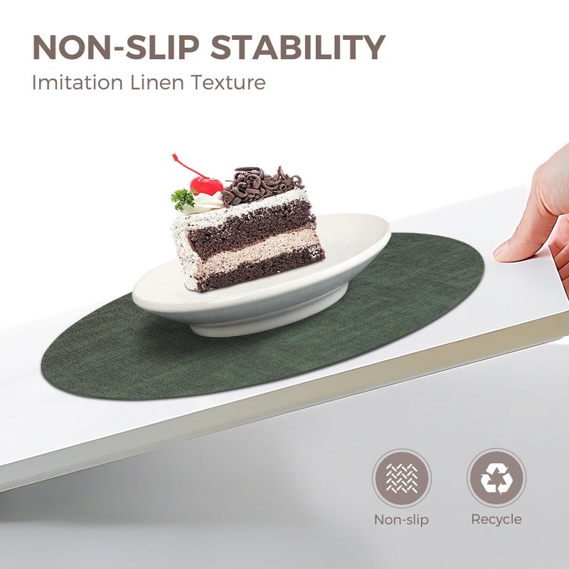 NCUE 13" Round Placemats Set of 6, Reversible Faux Leather Heat Resistant Table Mats, Waterproof Oilproof Wipeable Table Protective Placemats for Vinyl, Washable for Indoor & Outdoor Use (6, Dark Green) - Image 4