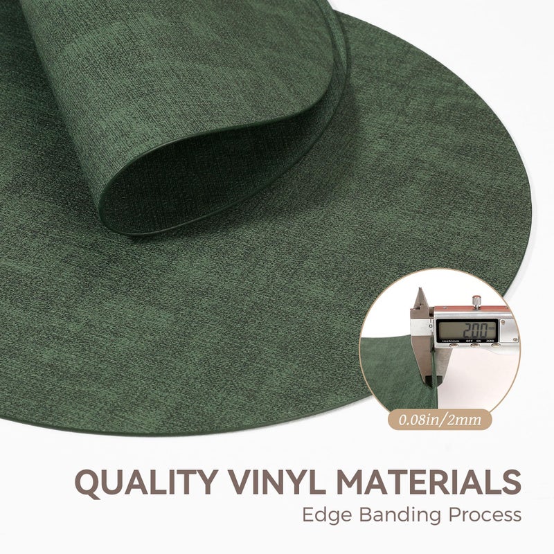 NCUE 13" Round Placemats Set of 6, Reversible Faux Leather Heat Resistant Table Mats, Waterproof Oilproof Wipeable Table Protective Placemats for Vinyl, Washable for Indoor & Outdoor Use (6, Dark Green) - Image 5