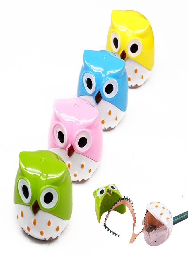 PDCTACST 4pcs Cute Owl Pencil Sharpener with Dual Holes, Cartoon Animal Plastic Colored Cat Manual Handheld Small Compact Sharpeners for Student Kids School Classroom Must Haves Stationery Supplies - Image 1