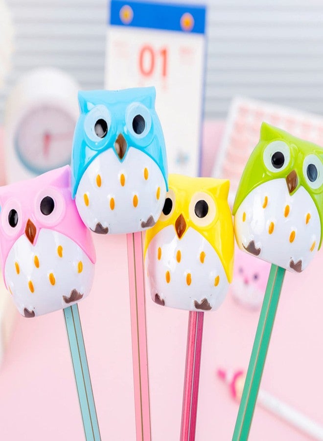 PDCTACST 4pcs Cute Owl Pencil Sharpener with Dual Holes, Cartoon Animal Plastic Colored Cat Manual Handheld Small Compact Sharpeners for Student Kids School Classroom Must Haves Stationery Supplies - Image 3