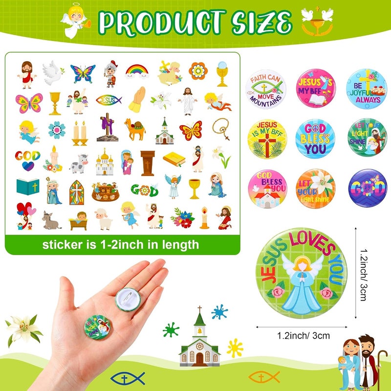 Frienda 110 Pcs Christian Gifts Set - Religious Slap Bracelets, Bible Verse Stickers, and Button Pins - Image 3