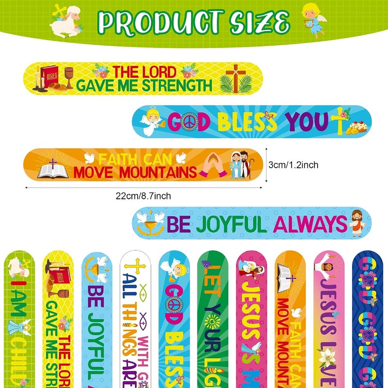 Frienda 110 Pcs Christian Gifts Set - Religious Slap Bracelets, Bible Verse Stickers, and Button Pins - Image 2