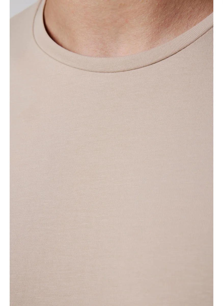 Tudors Slim Fit Crew Neck Plain Basic Short Sleeve Stone Color T-Shirt