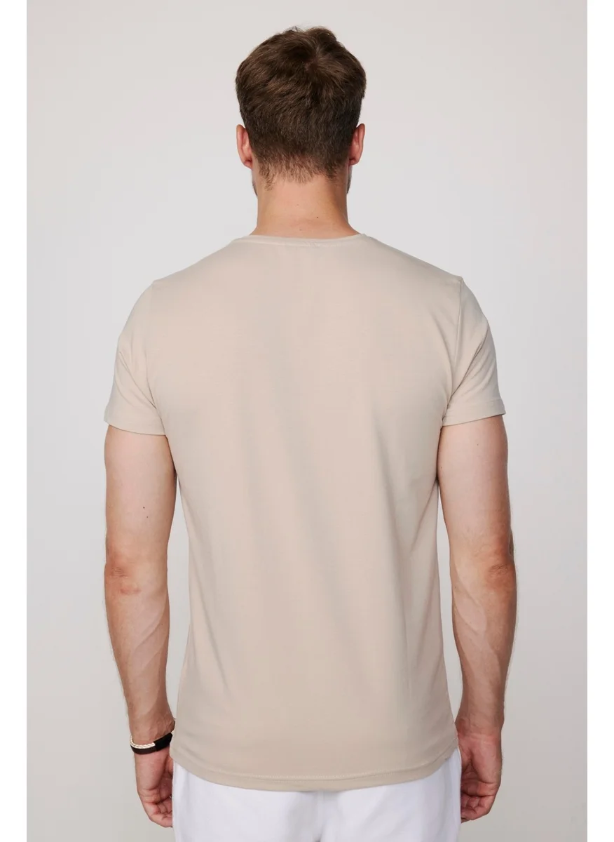Tudors Slim Fit Crew Neck Plain Basic Short Sleeve Stone Color T-Shirt