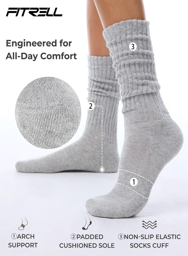FITRELL Slouch Socks for Women, 3 Pairs Cotton Knee High Scrunch Tube Boot Socks, Navy+light Grey+black, S - Image 4