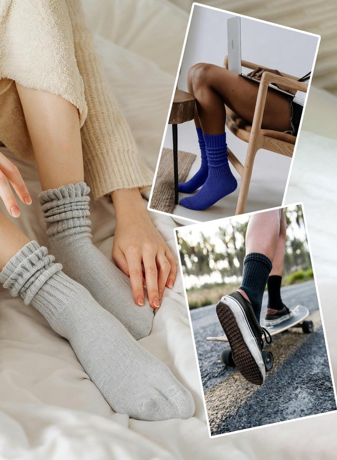 FITRELL Slouch Socks for Women, 3 Pairs Cotton Knee High Scrunch Tube Boot Socks, Navy+light Grey+black, S - Image 2