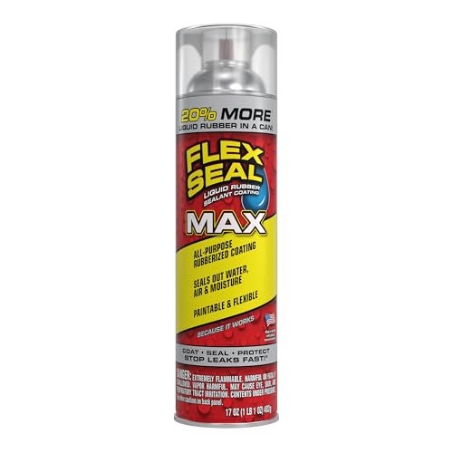 Flex Seal MAX, 17 oz, 1-Pack, Clear, Stop Leaks Instantly, Waterproof Rubber Spray On Sealant Coating, Perfect for Gutters, Wood, RV, Campers, Roof Repair, Skylights, Windows, and More - Image 1