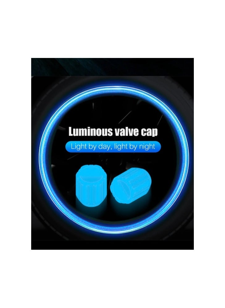 Generic 4 Pcs Luminous Car Tire Valve Cap Fluorescent Night Glowing Décor Motorcycle Bike Wheel Nozzle Dustproof Tire Valve Stem Caps blue  - Image 1