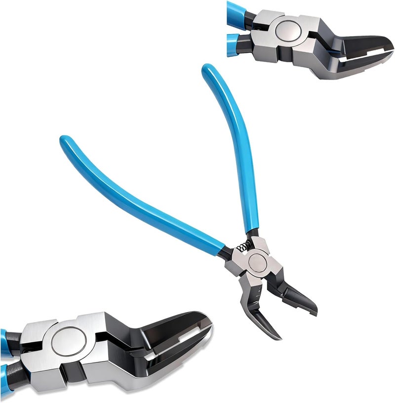 IOppWin Upgraded Panel Clip Pliers, Automotive Trim Removal Tool for Car Interior Fasteners, High Carbon Steel V-Shaped Clip Removal Pliers with Ergonomic Non-Slip Handle, Spring-Assisted, Blue Handle - Image 2