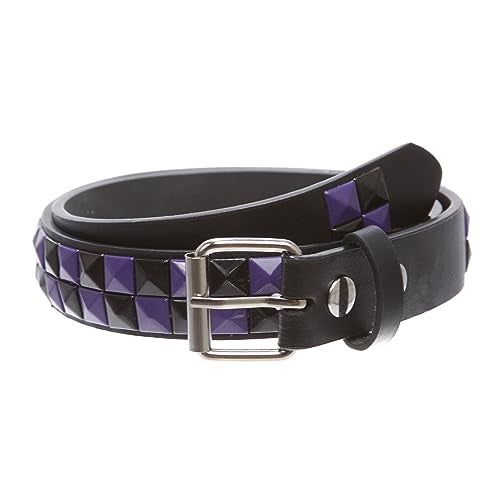 Beltiscool Kids 1" Snap On Punk Rock Studded Leather Belt, black/purple | m-28" - Image 1