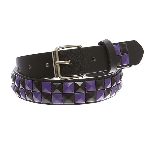 Beltiscool Kids 1" Snap On Punk Rock Studded Leather Belt, black/purple | m-28" - Image 3