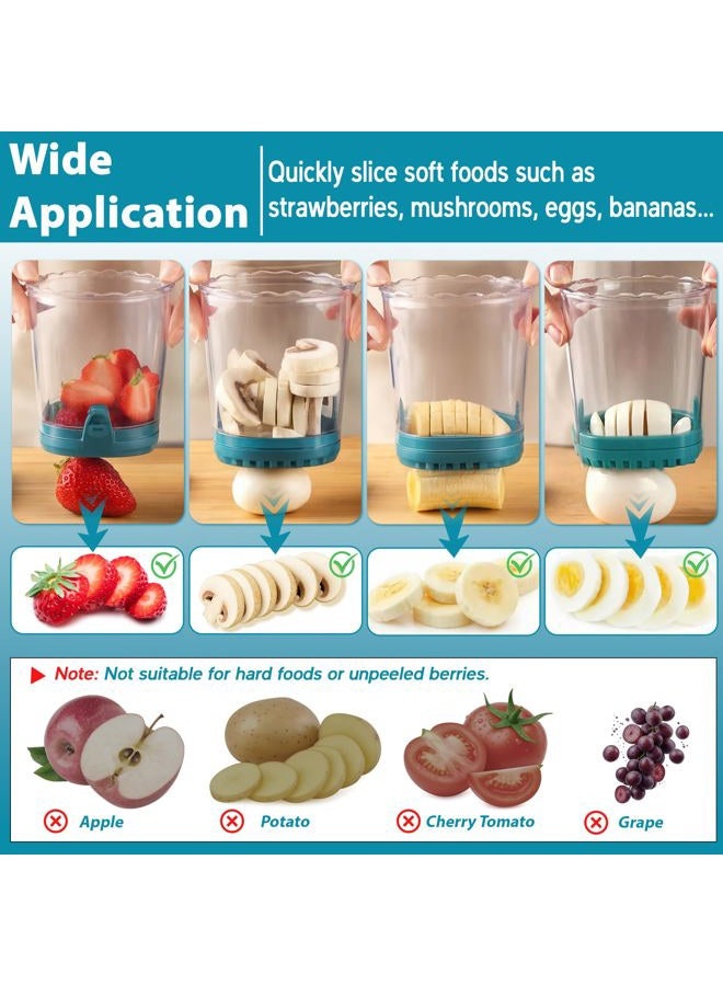 ANSOTHIN Fruit Slicer Cup, Strawberry Slicer Cup for Fruits and Vegetables Strawberry Cutter With Removable Blades & Food Push Plate (Dark Blue) - Image 5