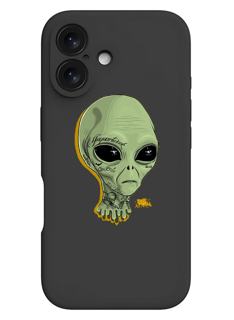 Theodor iPhone 16 Plus Black Protective Slim Fit Case Liquid Silicone Cover with Full Body Protection Anti-Scratch Shockproof Case For iPhone - alien - Image 1