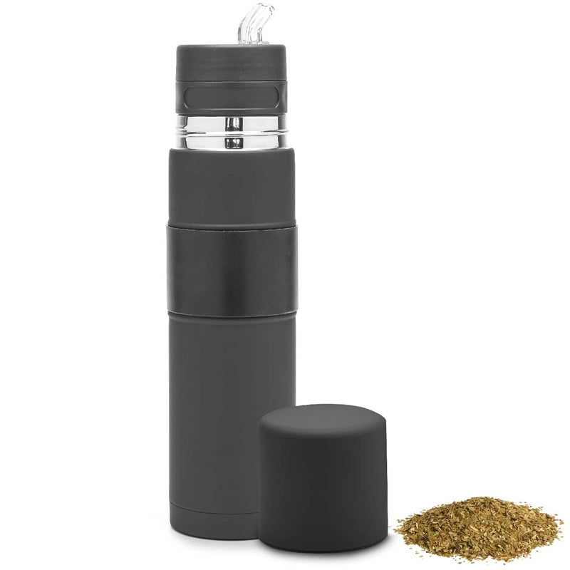 BALIBETOV - New - Stainless Steel Automate - Thermal bottle, Mate Cup and Bombilla All In One - No Need to Refill Every Time You Want to Drink (Black) - Image 1