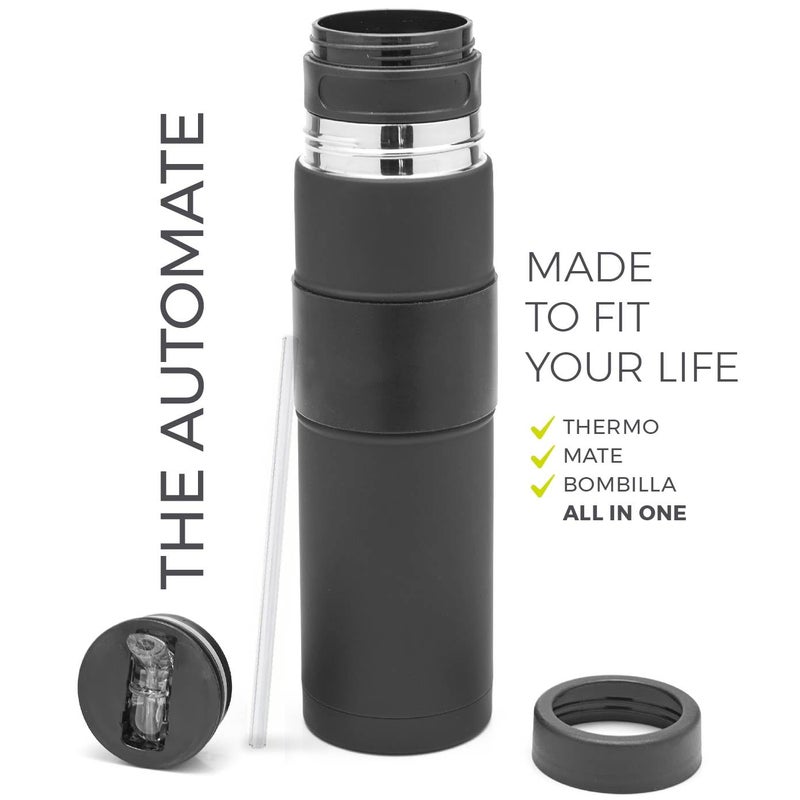 BALIBETOV - New - Stainless Steel Automate - Thermal bottle, Mate Cup and Bombilla All In One - No Need to Refill Every Time You Want to Drink (Black) - Image 2