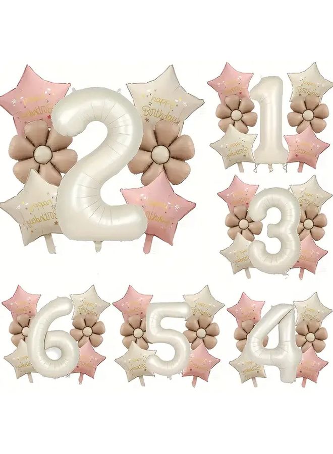 Number 3 Birthday Party Balloon Set with Flowers and Stars Home Decor - Image 1