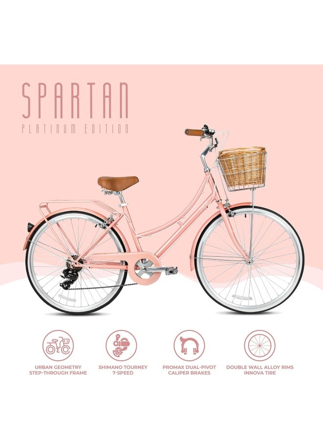 Spartan Platinum City Bike | 24 Inch Wheel Size | 7 Speed Gear Shifter | Peach Color - Image 2