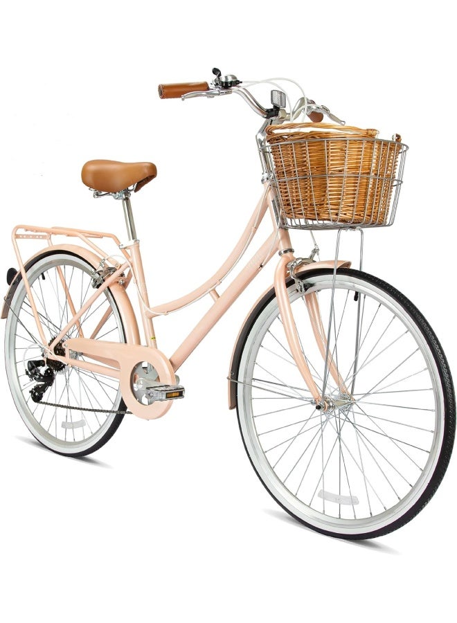 Spartan Platinum City Bike | 24 Inch Wheel Size | 7 Speed Gear Shifter | Peach Color - Image 1