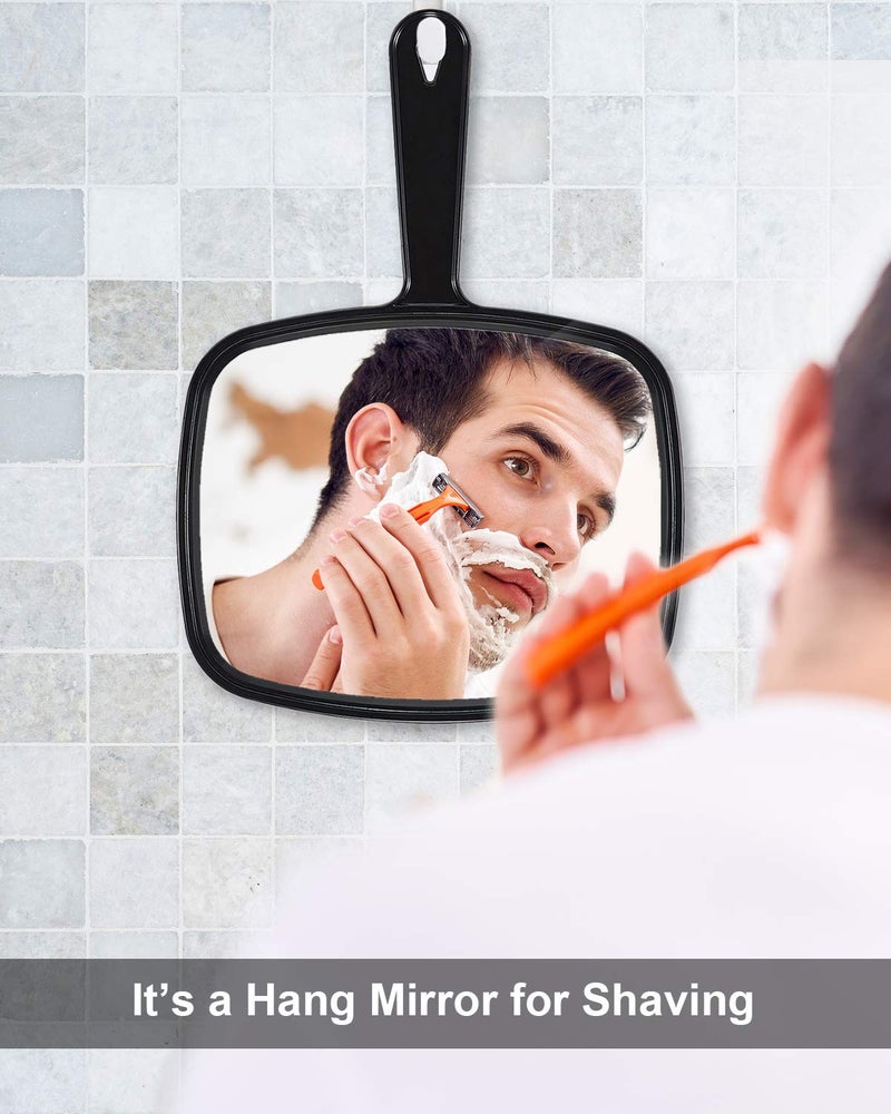 Protecle Large Hand Mirror  Salon Barber Hairdressing Handheld Mirror With Handle (Square Black 10.3""X7.4"") - Image 4