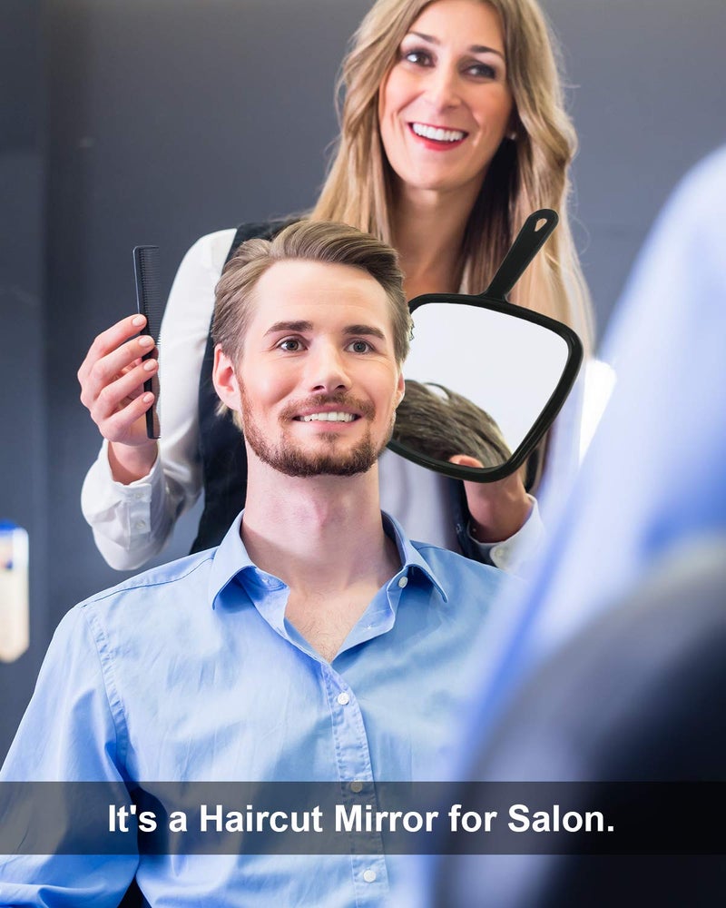 Protecle Large Hand Mirror  Salon Barber Hairdressing Handheld Mirror With Handle (Square Black 10.3""X7.4"") - Image 5