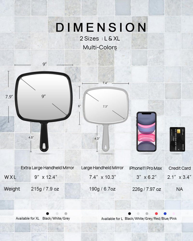 Protecle Large Hand Mirror  Salon Barber Hairdressing Handheld Mirror With Handle (Square Black 10.3""X7.4"") - Image 2