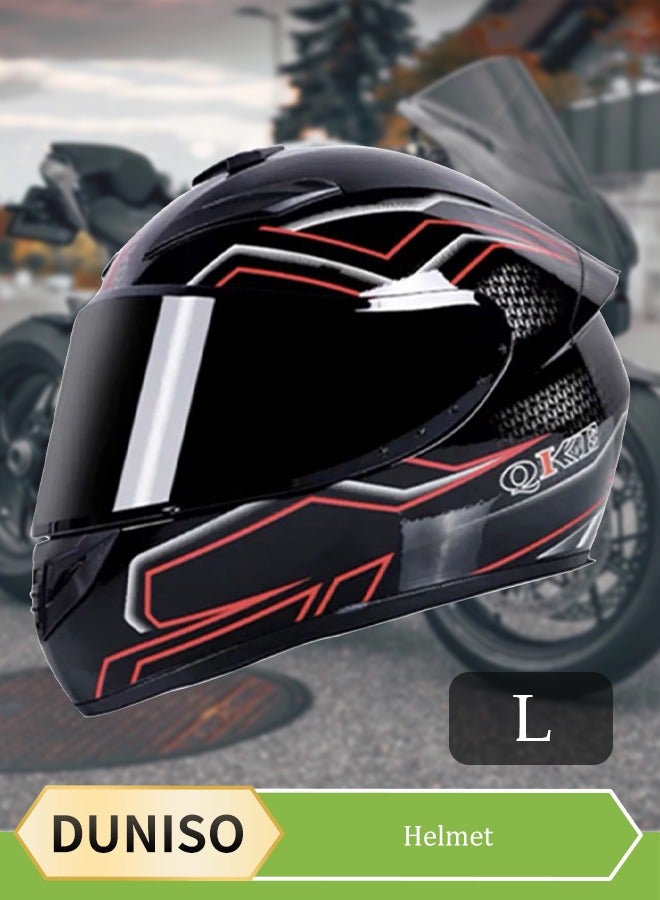 DUNISO Full Face Motorcycle Helmet, Lightweight Crash Resistant Motorcycle Helmet, All Season Cool Racing Helmet，with Black Lenses, Breathable Lining, Suitable for Both Men and Women (L)  - Image 1