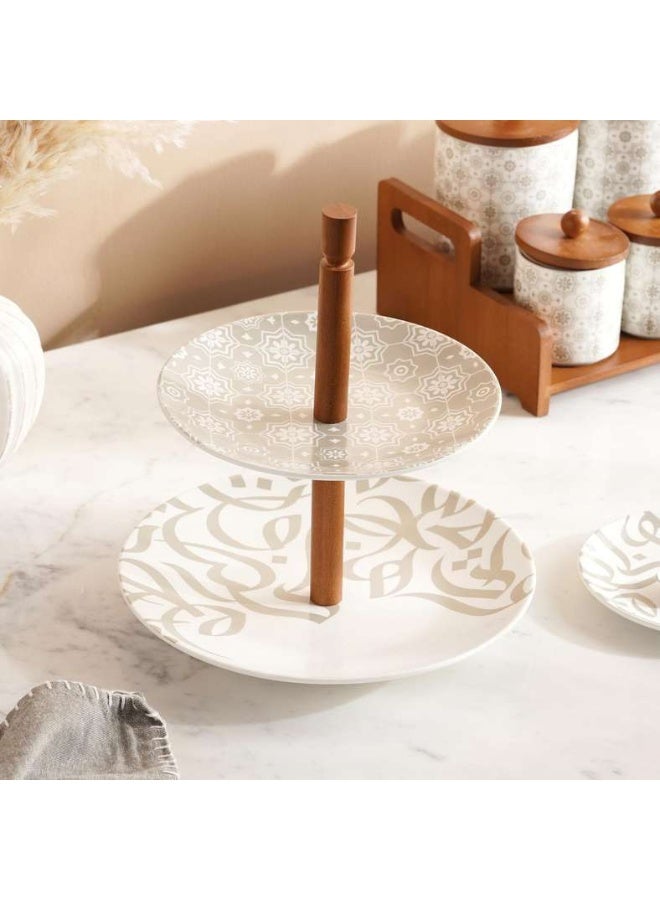Pan Home حامل كعكة إزيت الخط العربي ذو الطبقتين - أبيض - Image 1