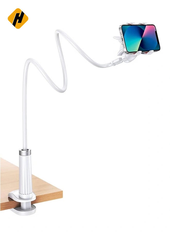 HuHa Phone Holder 360 Adjustable Lazy Holder Mount Clamp with Sturdy Aluminum Alloy Arm Compatible for iPhone 13/13 Mini/13 Pro/13 Pro Max 12 11 Pro Max, Samsung S22 S21 All 4"-7.1" Phones（White）  - Image 1