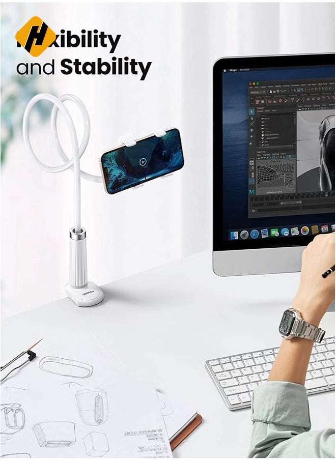 HuHa Phone Holder 360 Adjustable Lazy Holder Mount Clamp with Sturdy Aluminum Alloy Arm Compatible for iPhone 13/13 Mini/13 Pro/13 Pro Max 12 11 Pro Max, Samsung S22 S21 All 4"-7.1" Phones（White）  - Image 2