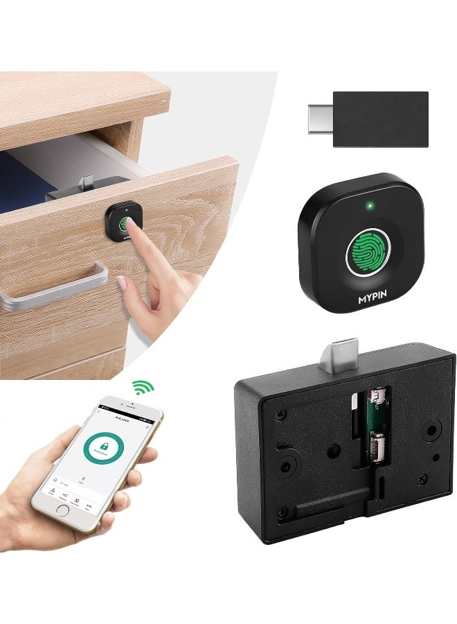 Mypin Bluetooth Fingerprint Cabinet Lock Smart Biometric Cabinet Lock Keyless Hidden File Drawer Wardrobe Lock Child Safety Electric Fingerprint Lock Diy Wooden Furniture Privacy Lock Plastic  - Image 5