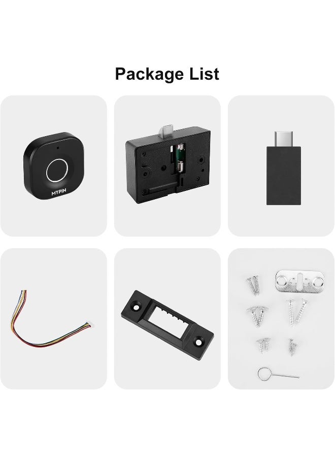 Mypin Bluetooth Fingerprint Cabinet Lock Smart Biometric Cabinet Lock Keyless Hidden File Drawer Wardrobe Lock Child Safety Electric Fingerprint Lock Diy Wooden Furniture Privacy Lock Plastic  - Image 1